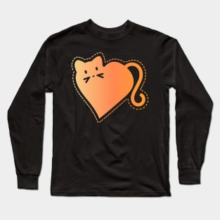 Heart Cat in Orange Long Sleeve T-Shirt